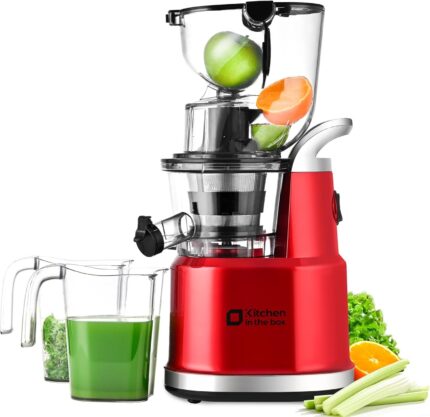 Cold Press Juicer Machines. Kitchen in the Box Slow Masticating Juicers Machine.3.26inch Large Wide Feed Chute Fit Whole Fruits & Vegetables.BPA Free.Easy to Clean (Bright Red)