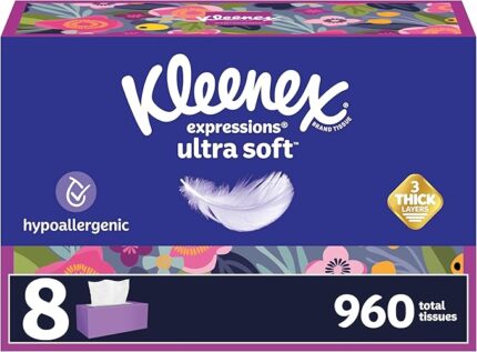 Click to see full view Kleenex Expressions Ultra Soft Facial Tissues, 8 Flat Boxes, 120 Tissues per Box, 3-Ply, Packaging May Vary