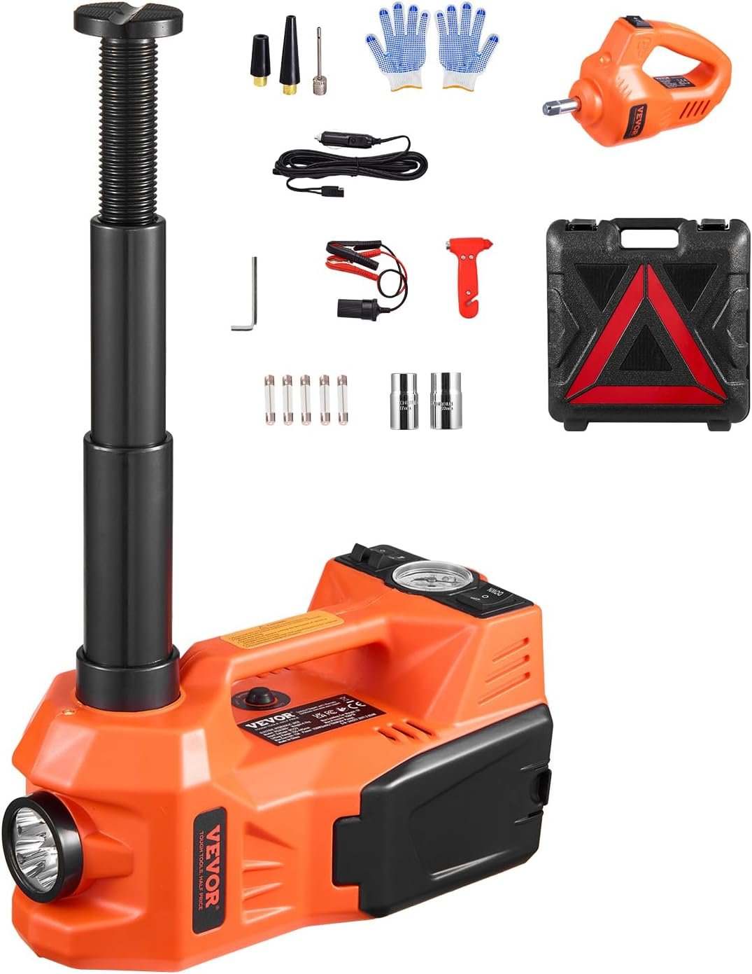 61NF5Lw040L._AC_SL1500_.jpg VEVOR Electric Car Jack, 5 Tons /11000 lbs, Electric Scissor Jack with Built-in Inflator, 12V Tire Change Replacement with Electric Impact Wrench & LED Light, Portable Jack kit for Sedan, SUV, Truck - Image 1
