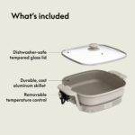bella Make & Take Electric Skillet, Fits-anywhere™ kitchenware, EverGood™ Ceramic Coating, Adjustable Temperature & Dishwasher-Safe Tempered Glass Lid, Cast Aluminum Base, 1200 Watt - Image 6