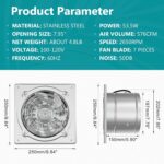 HG Power 8 Inch Exhaust Fan: Kitchen Exhaust Fans with Power Cord Attic vent Fan with Damper Wall Small Fume Extractor Ventilation Fan for Shop Chicken Coop Basement Smoking Room - Image 6