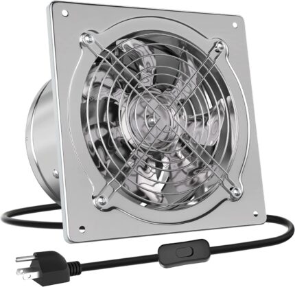HG Power 8 Inch Exhaust Fan: Kitchen Exhaust Fans with Power Cord Attic vent Fan with Damper Wall Small Fume Extractor Ventilation Fan for Shop Chicken Coop Basement Smoking Room