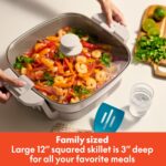 bella Make & Take Electric Skillet, Fits-anywhere™ kitchenware, EverGood™ Ceramic Coating, Adjustable Temperature & Dishwasher-Safe Tempered Glass Lid, Cast Aluminum Base, 1200 Watt - Image 3