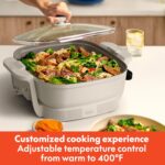 bella Make & Take Electric Skillet, Fits-anywhere™ kitchenware, EverGood™ Ceramic Coating, Adjustable Temperature & Dishwasher-Safe Tempered Glass Lid, Cast Aluminum Base, 1200 Watt - Image 4