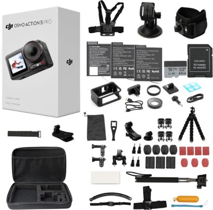 While Stocks Last：DJI Osmo Action 5 Pro Standard Combo,with 58 Piece Accessory Kit and 2 Extra Batteries + 64GB Card - Waterproof Action Camera with 1/1.3" Sensor, 4K/120fps Video, Action Camera 4K Ideal for Sports