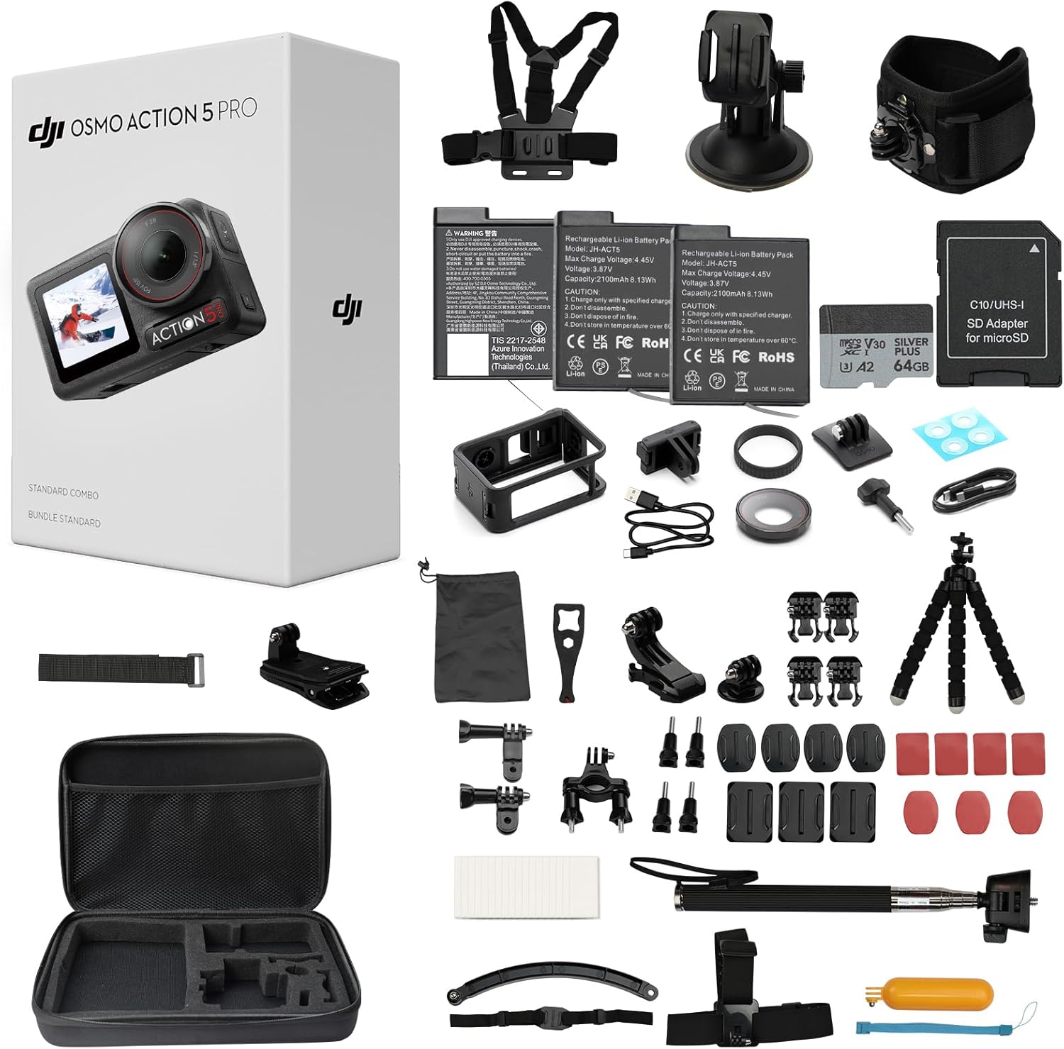 713XiZNviRL._AC_SL1500_.jpg While Stocks Last:DJI Osmo Action 5 Pro Standard Combo,with 58 Piece Accessory Kit and 2 Extra Batteries + 64GB Card - Waterproof Action Camera with 1/1.3" Sensor, 4K/120fps Video, Action Camera 4K Ideal for Sports - Image 1